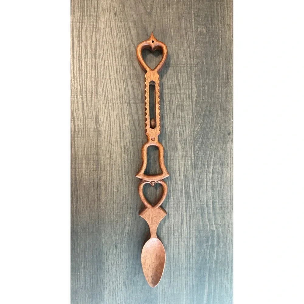 Vintage Wooden Folk Art Spoon Decorative Unique Farmhouse Preowned
